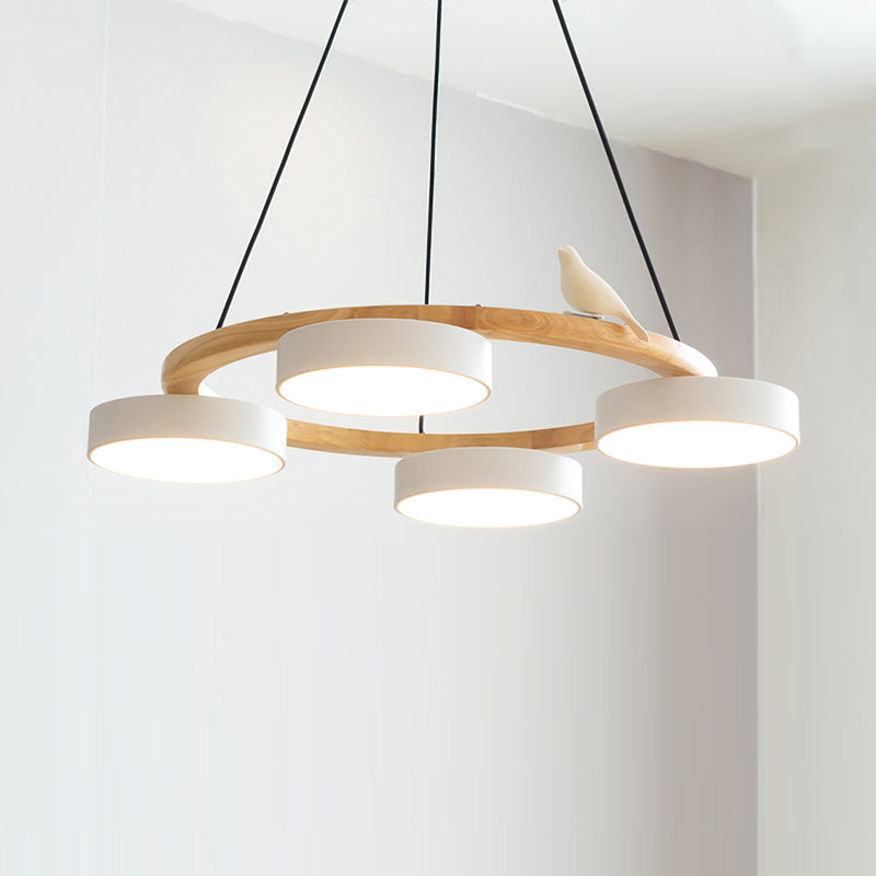Nature-Inspired Bird Chandelier Round Wooden Frame with LED - Image 34