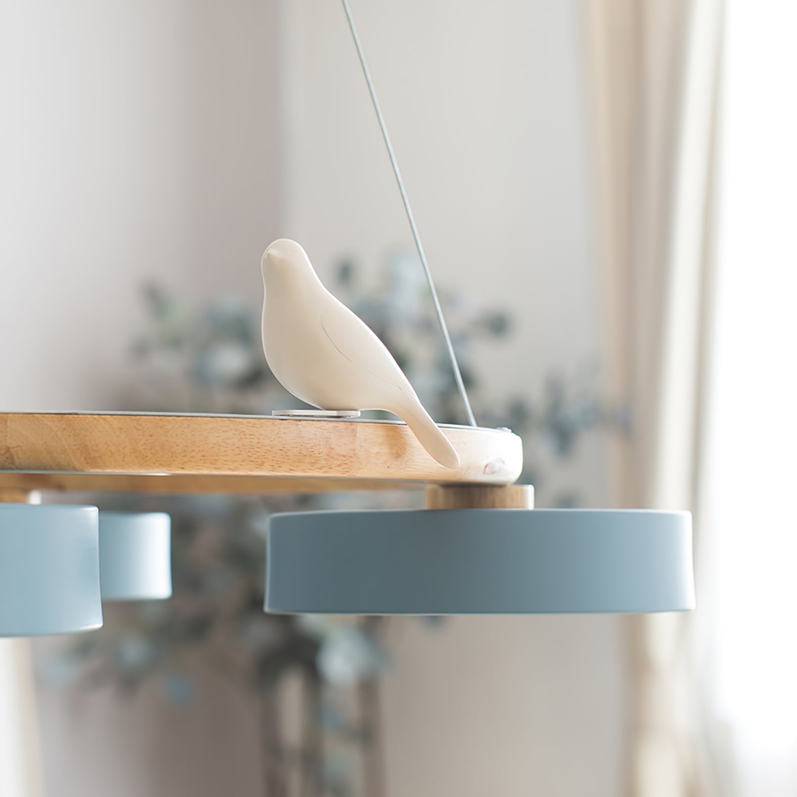 Nature-Inspired Bird Chandelier Round Wooden Frame with LED - Image 4