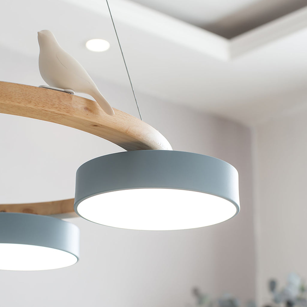 Nature-Inspired Bird Chandelier Round Wooden Frame with LED - Image 3