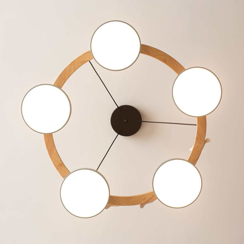 Nature-Inspired Bird Chandelier Round Wooden Frame with LED - Image 6