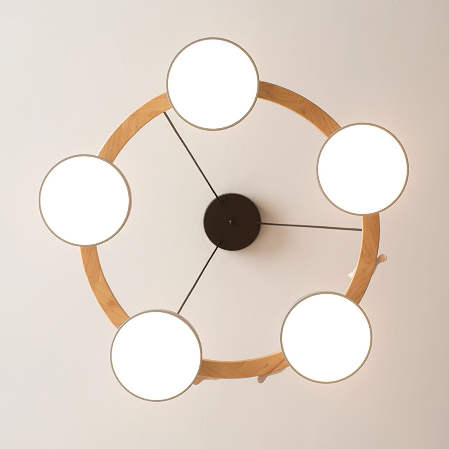 Nature-Inspired Bird Chandelier Round Wooden Frame with LED - Image 6