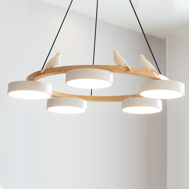 Nature-Inspired Bird Chandelier Round Wooden Frame with LED - Image 2