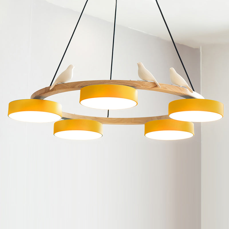 Nature-Inspired Bird Chandelier Round Wooden Frame with LED - Image 35