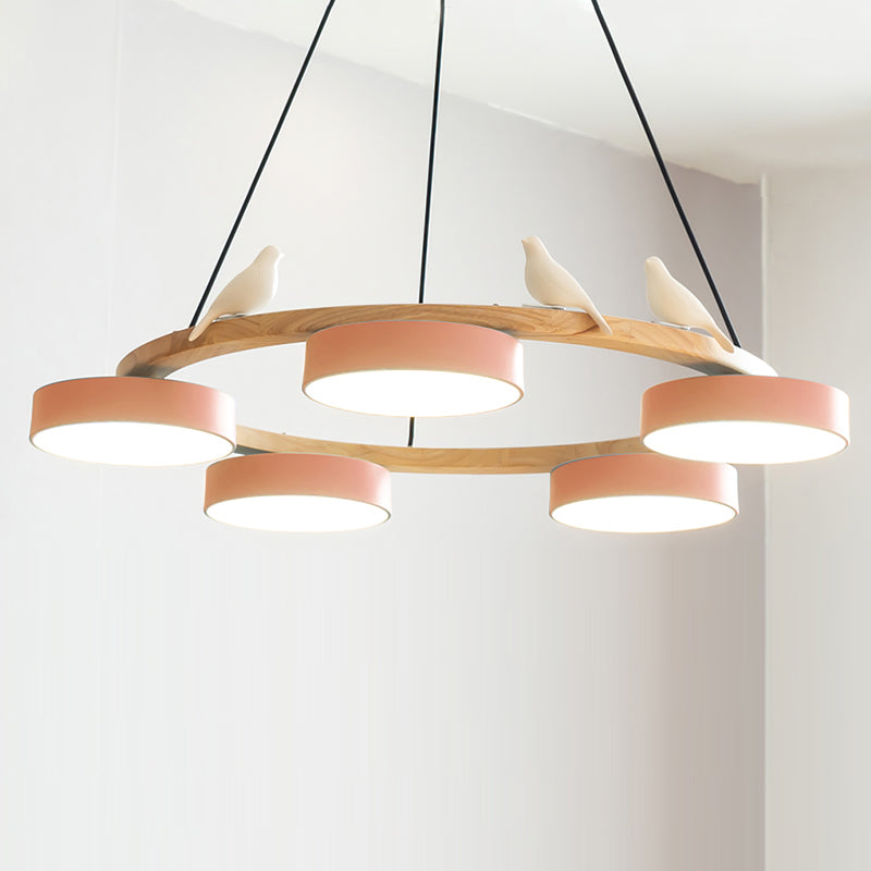 Nature-Inspired Bird Chandelier Round Wooden Frame with LED - Image 36