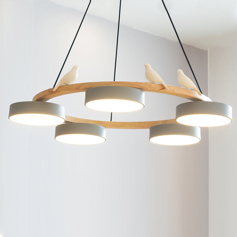 Nature-Inspired Bird Chandelier Round Wooden Frame with LED - Image 15