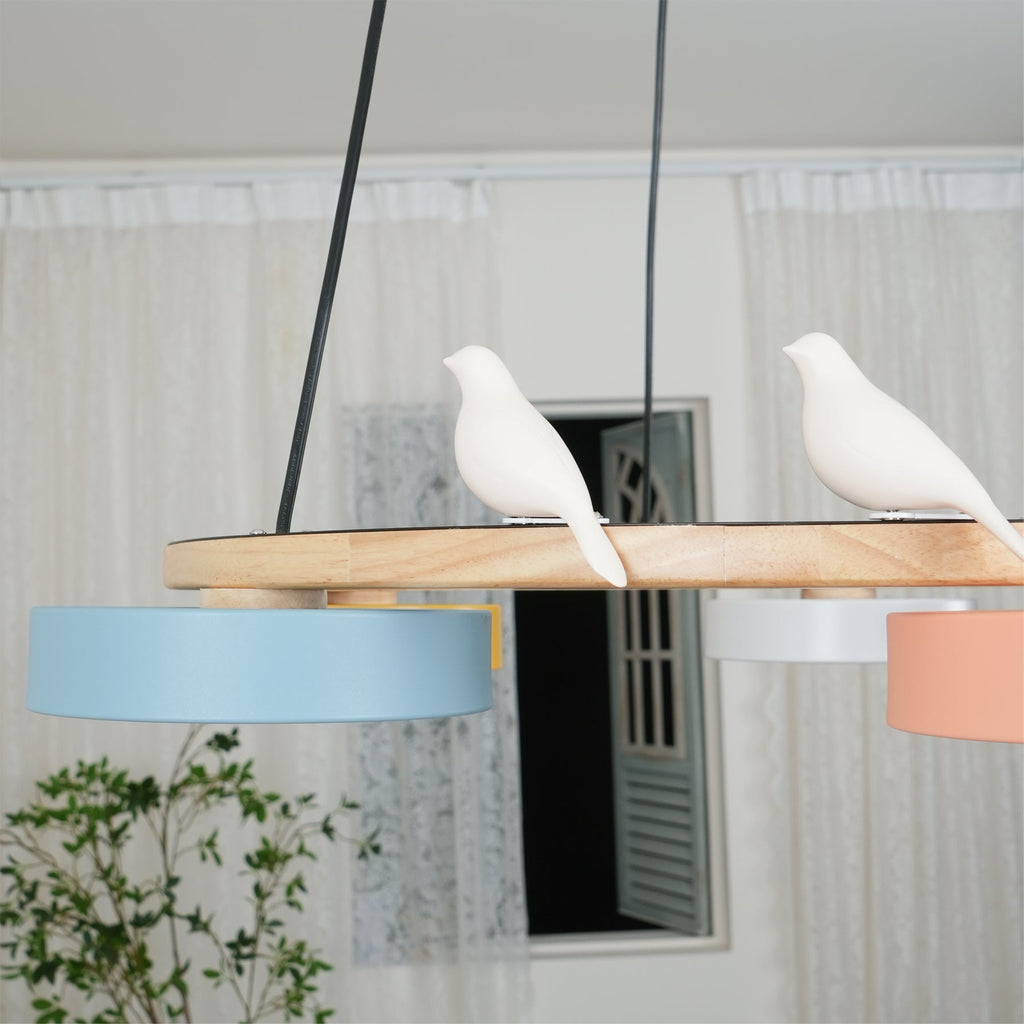 Nature-Inspired Bird Chandelier Round Wooden Frame with LED - Image 19