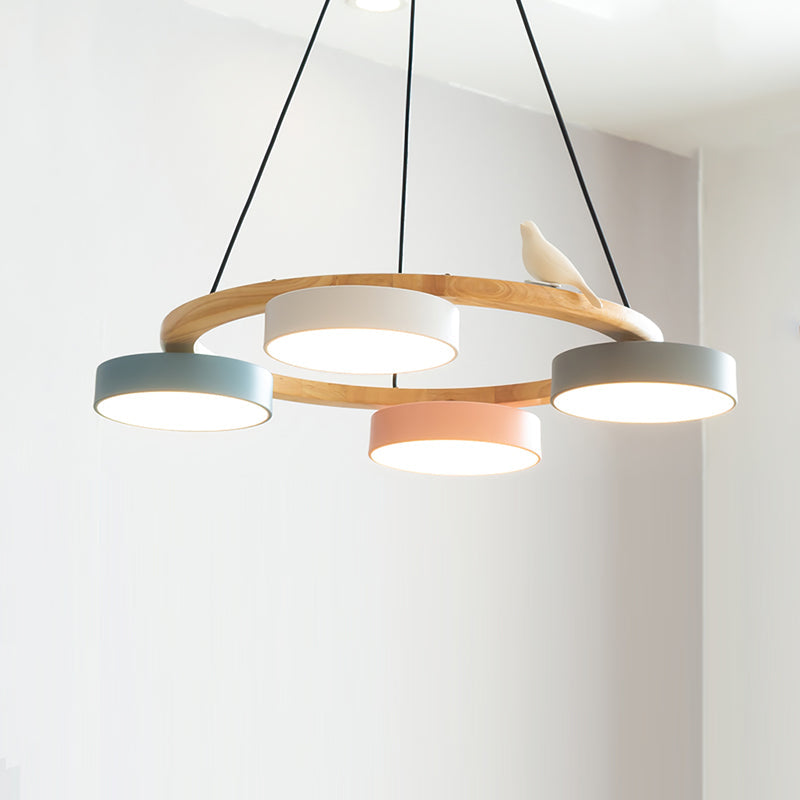 Nature-Inspired Bird Chandelier Round Wooden Frame with LED - Image 29