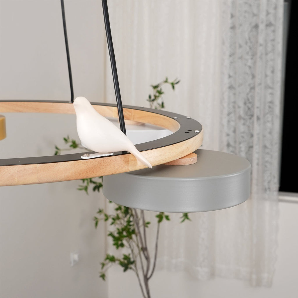 Nature-Inspired Bird Chandelier Round Wooden Frame with LED - Image 20