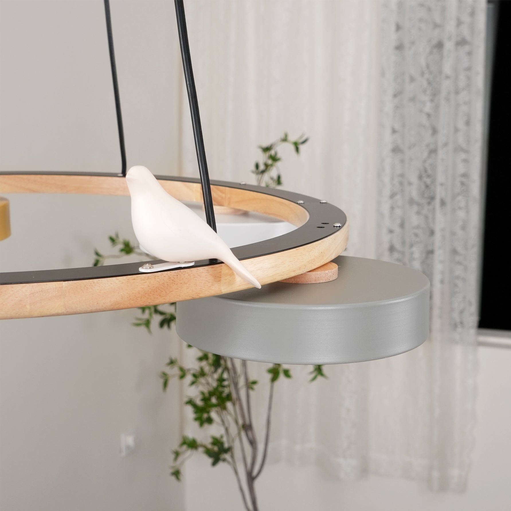 Nature-Inspired Bird Chandelier Round Wooden Frame with LED - Image 20