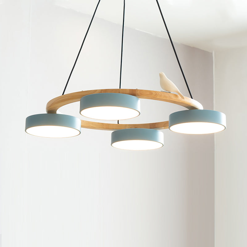Nature-Inspired Bird Chandelier Round Wooden Frame with LED - Image 30