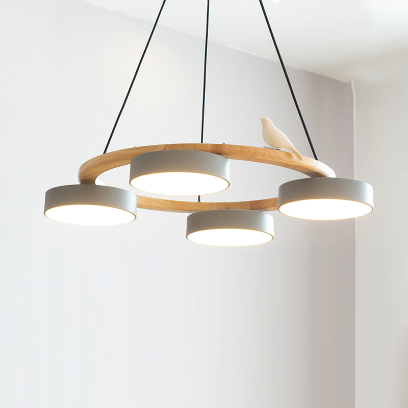 Nature-Inspired Bird Chandelier Round Wooden Frame with LED - Image 31
