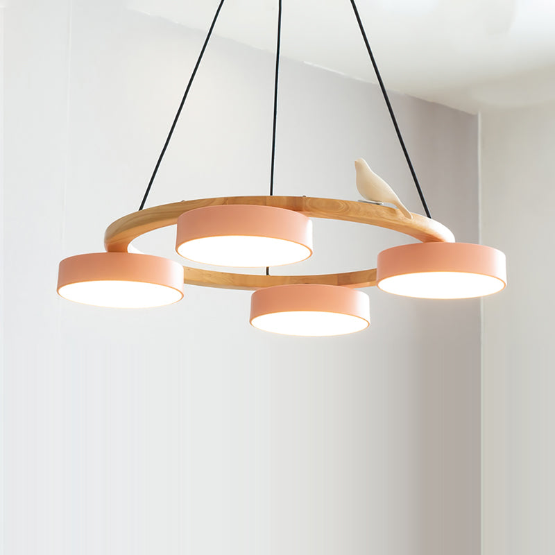 Nature-Inspired Bird Chandelier Round Wooden Frame with LED - Image 32
