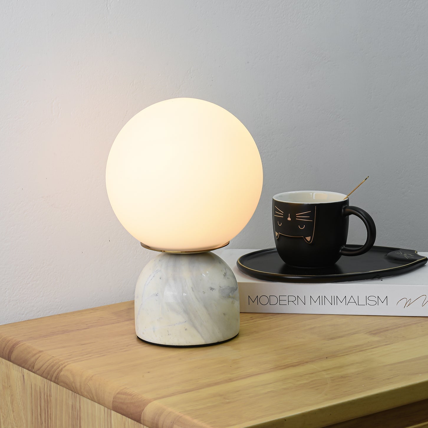 Marble Table Lamp Modern Globe Bedside Minimalist Bedroom - Image 2