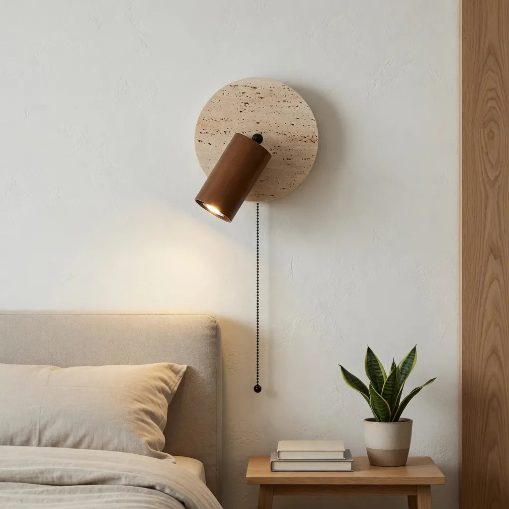 Modern Travertine Wood Wall Sconce Adjustable - Image 7