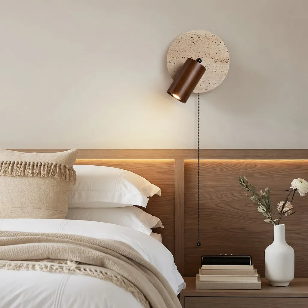 Modern Travertine Wood Wall Sconce Adjustable - Image 8
