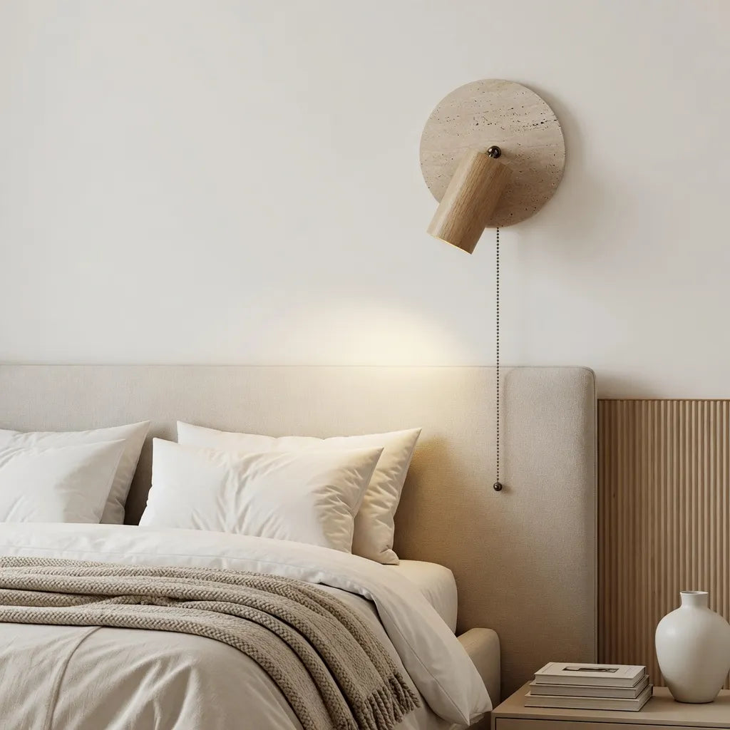 Modern Travertine Wood Wall Sconce Adjustable - Image 9