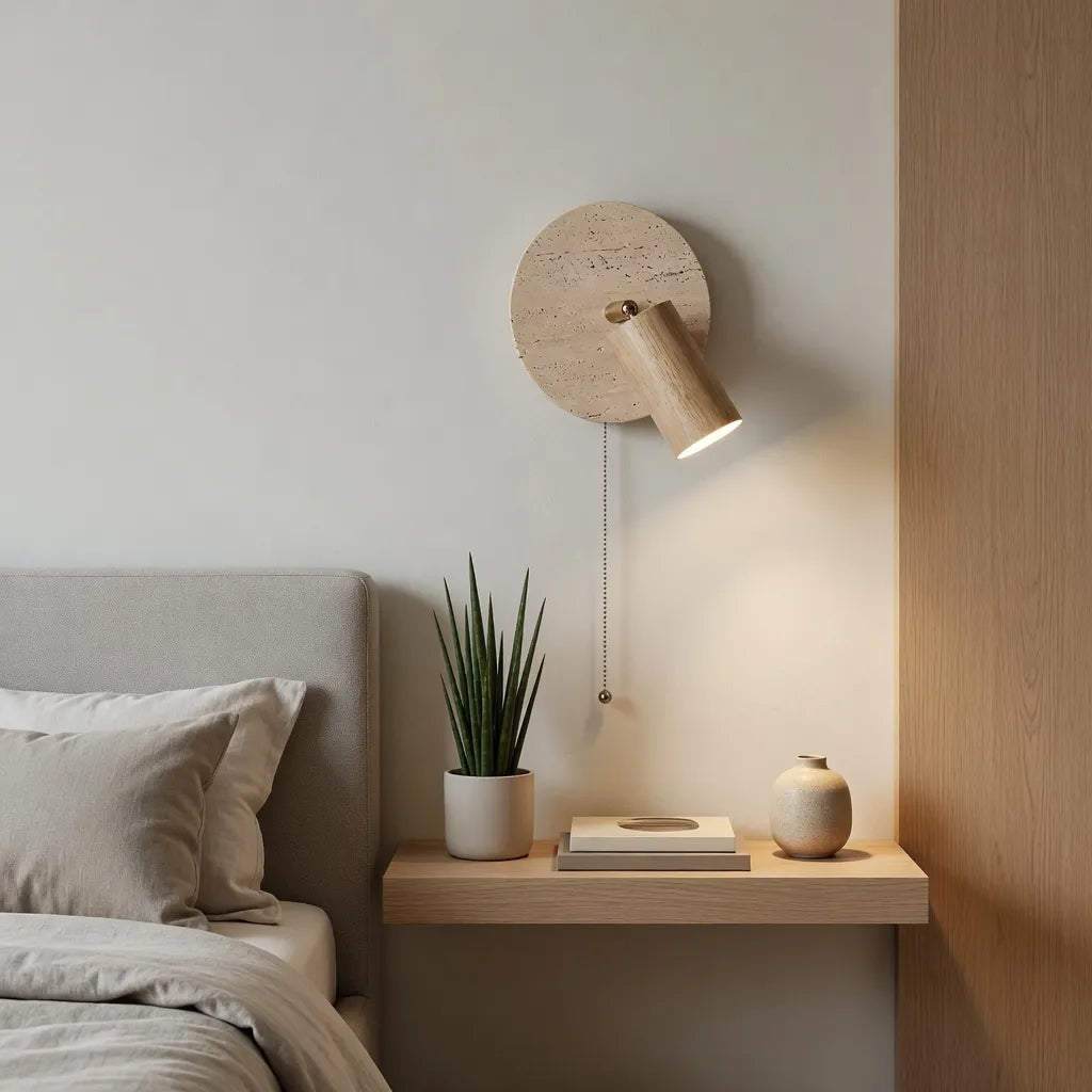 Modern Travertine Wood Wall Sconce Adjustable - Image 3