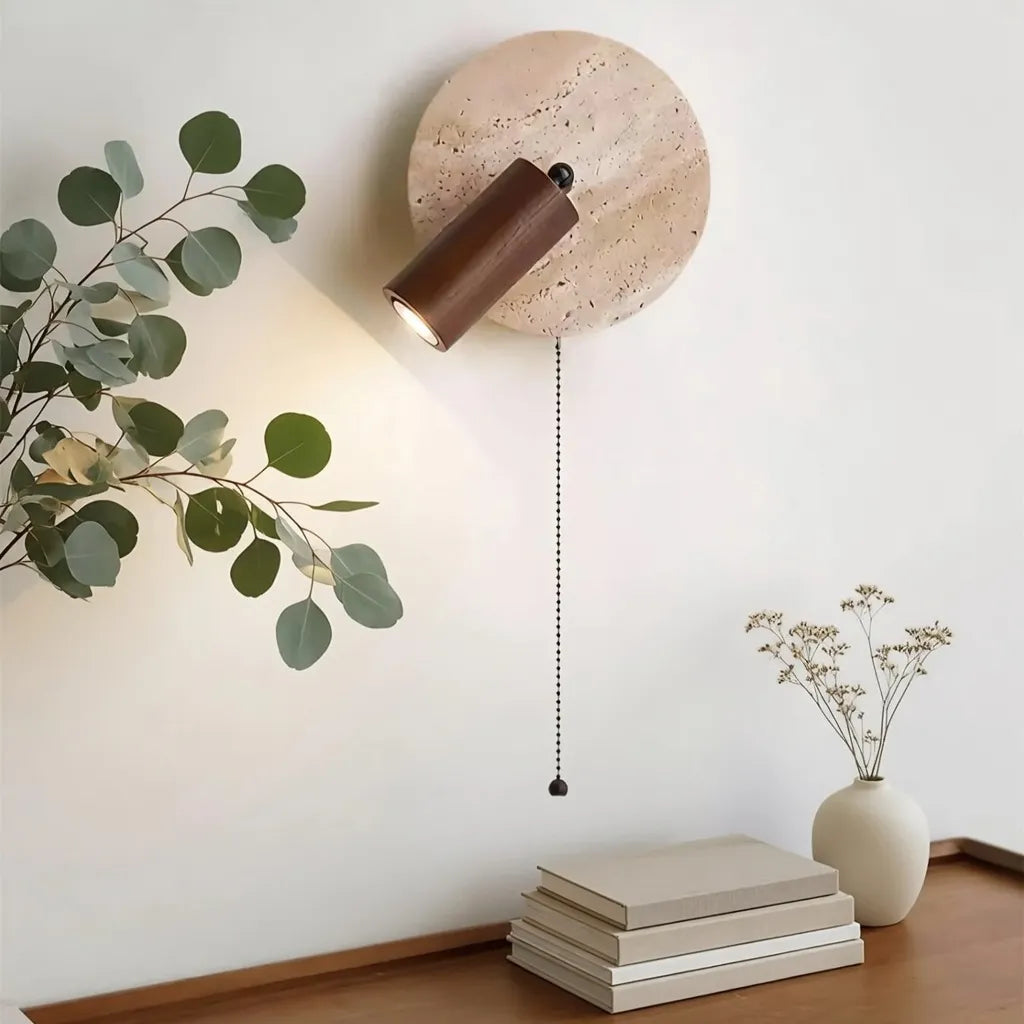 Modern Travertine Wood Wall Sconce Adjustable