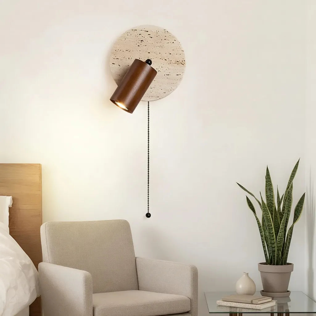 Modern Travertine Wood Wall Sconce Adjustable - Image 4