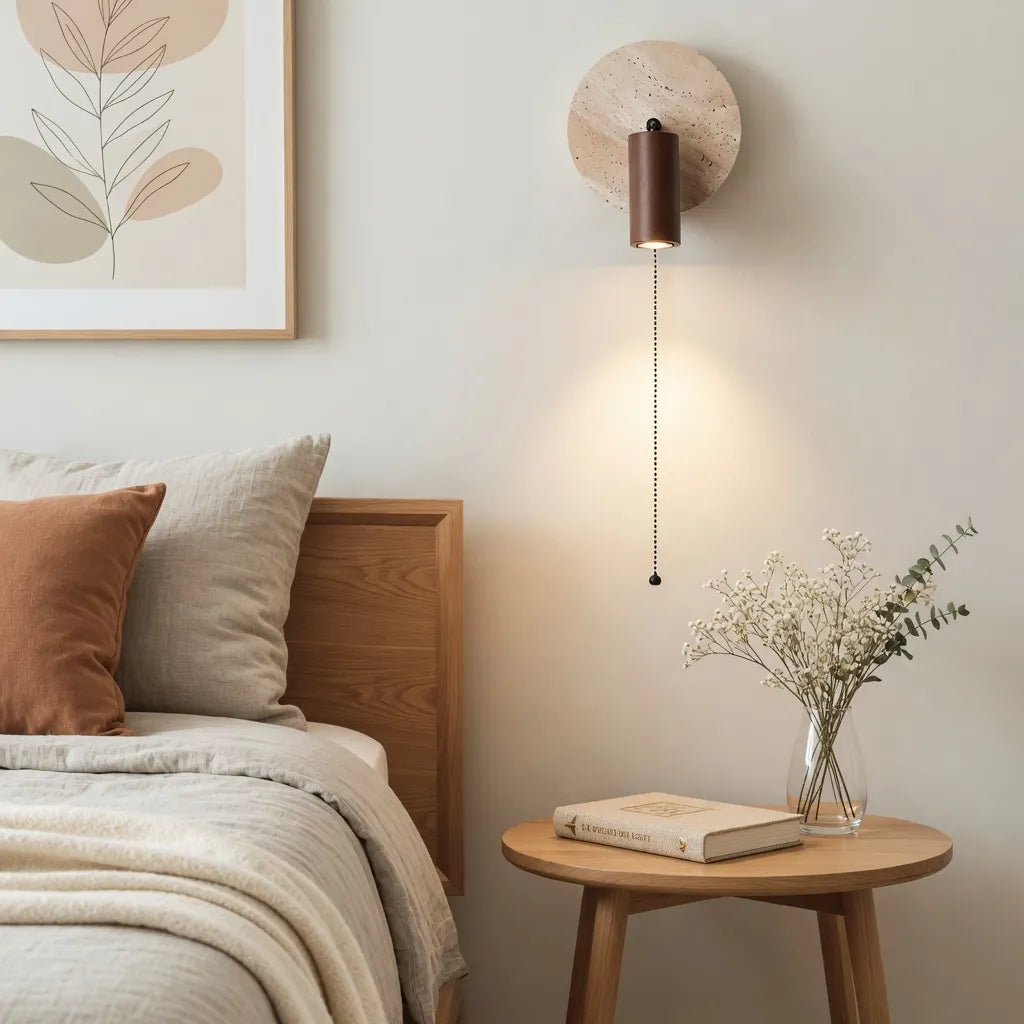 Modern Travertine Wood Wall Sconce Adjustable - Image 5