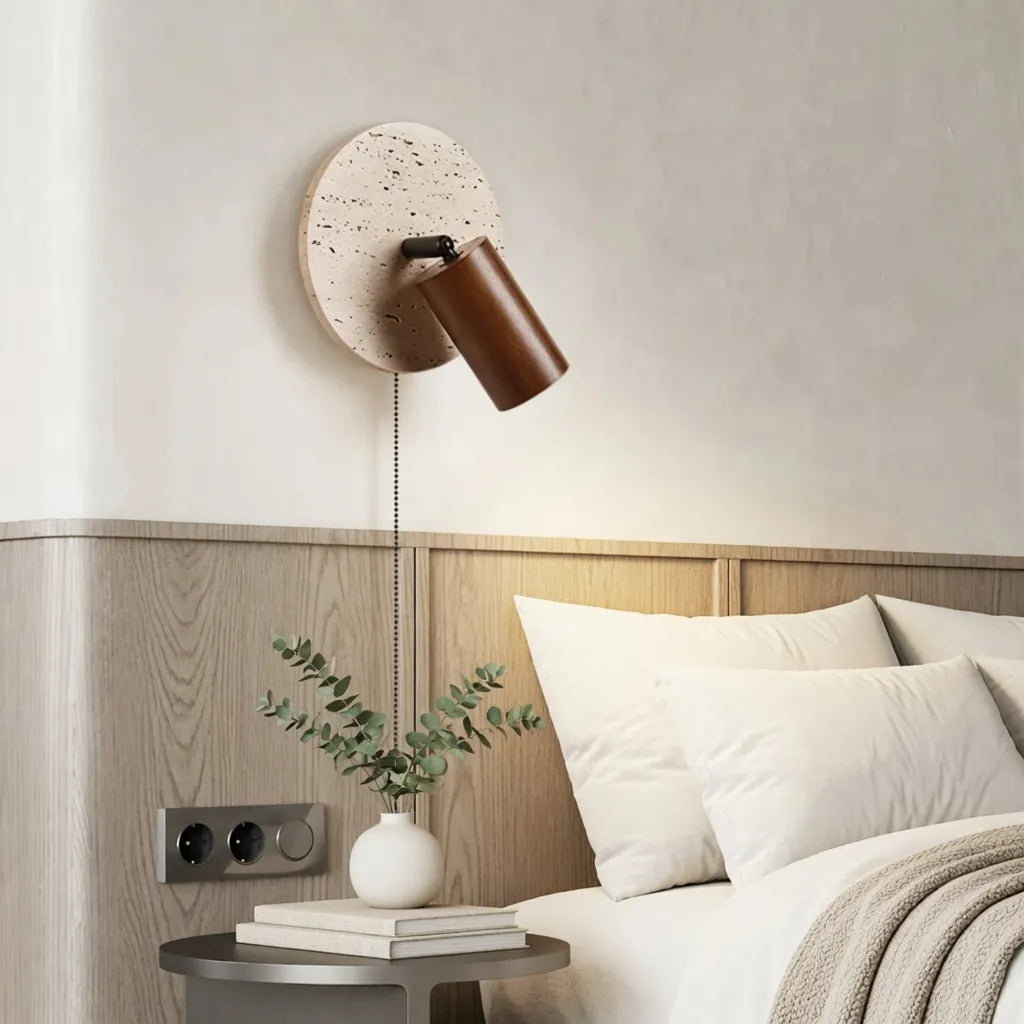 Modern Travertine Wood Wall Sconce Adjustable - Image 6