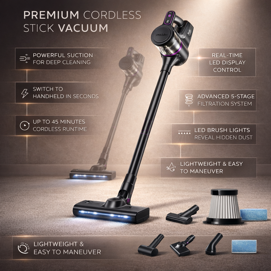 Cordless Stick Vacuum Rechargeable 2 in 1 Handheld LED Display - Image 2