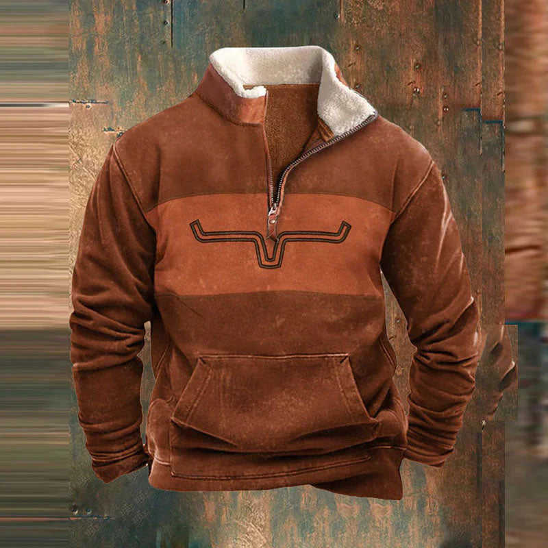 Men's Warm Stand-up Collar Western Sweater with Quarter-Zip