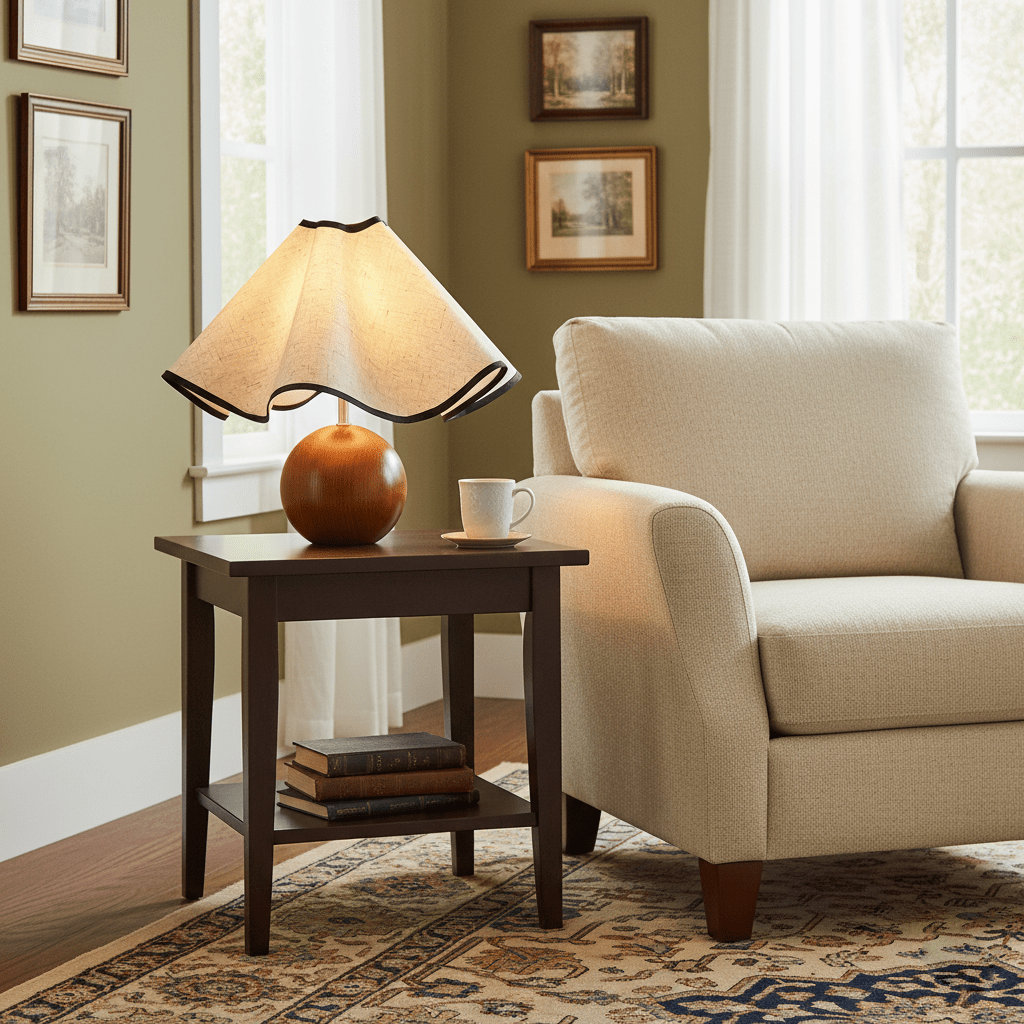 Modern Table Lamp Wood Base Linen Shade Bedside Decor - Image 4