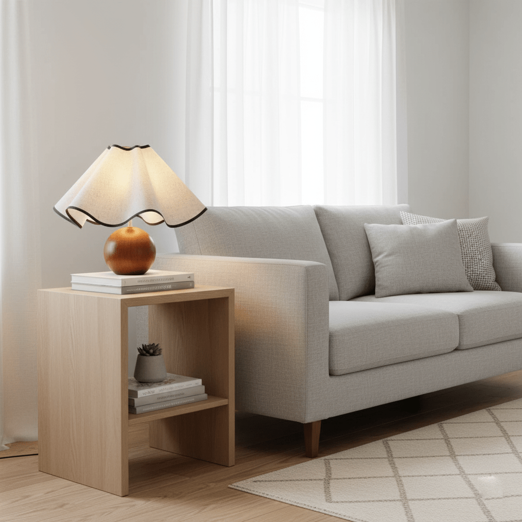 Modern Table Lamp Wood Base Linen Shade Bedside Decor - Image 7