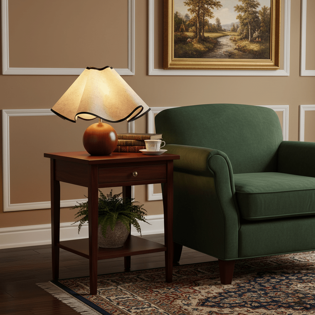 Modern Table Lamp Wood Base Linen Shade Bedside Decor - Image 3