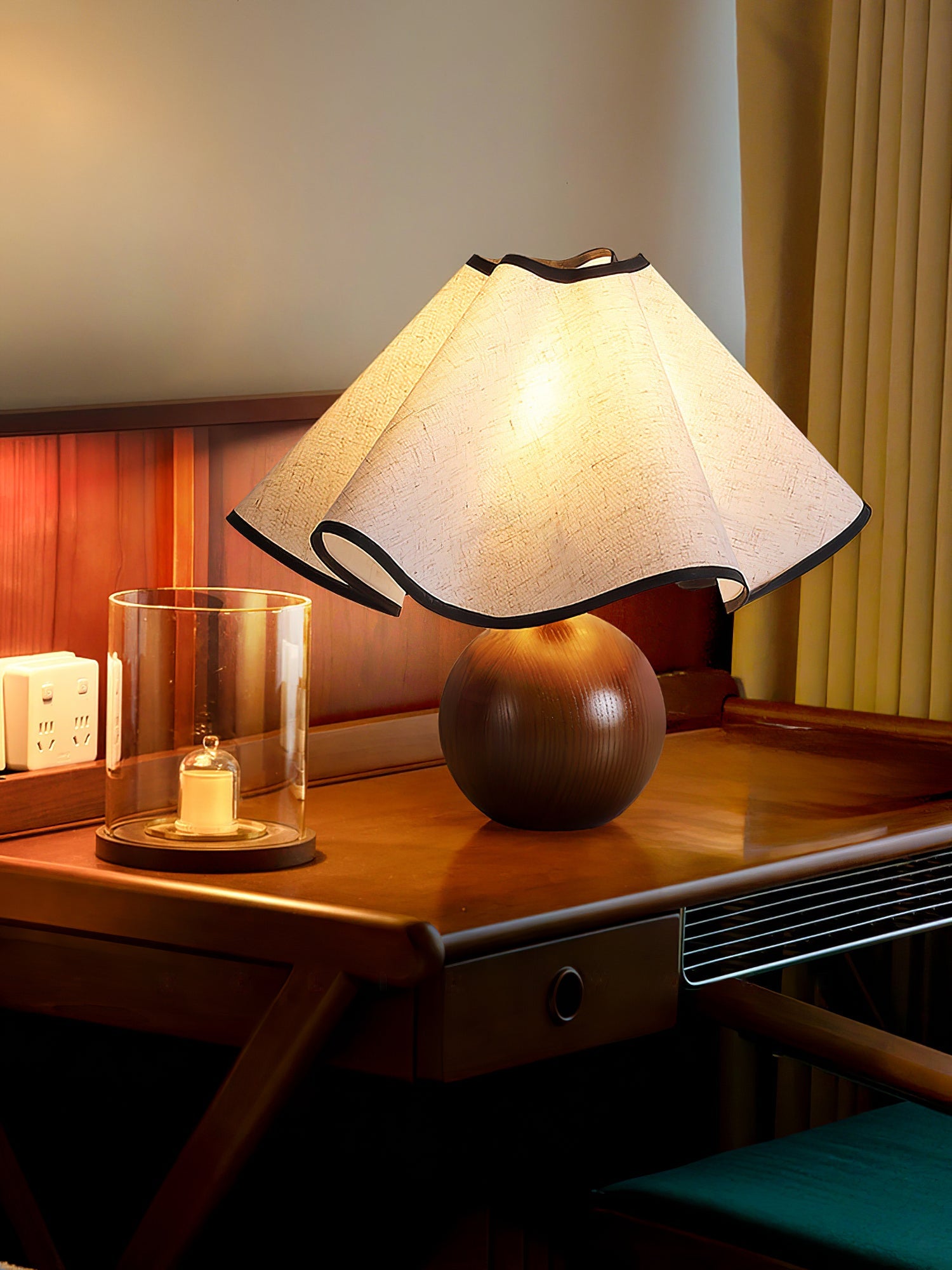 Modern Table Lamp Wood Base Linen Shade Bedside Decor - Image 16