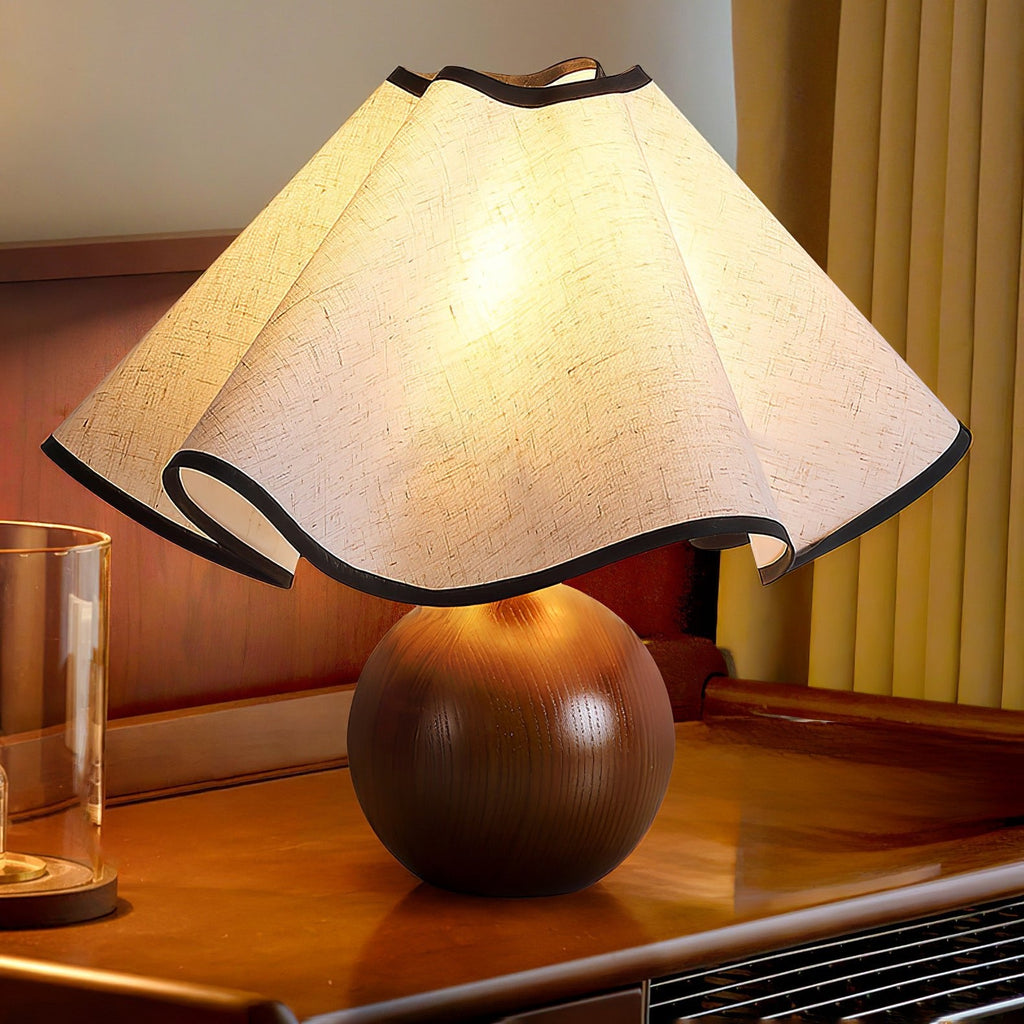 Modern Table Lamp Wood Base Linen Shade Bedside Decor - Image 14