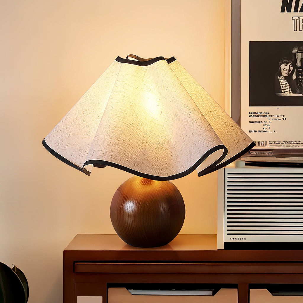 Modern Table Lamp Wood Base Linen Shade Bedside Decor - Image 8
