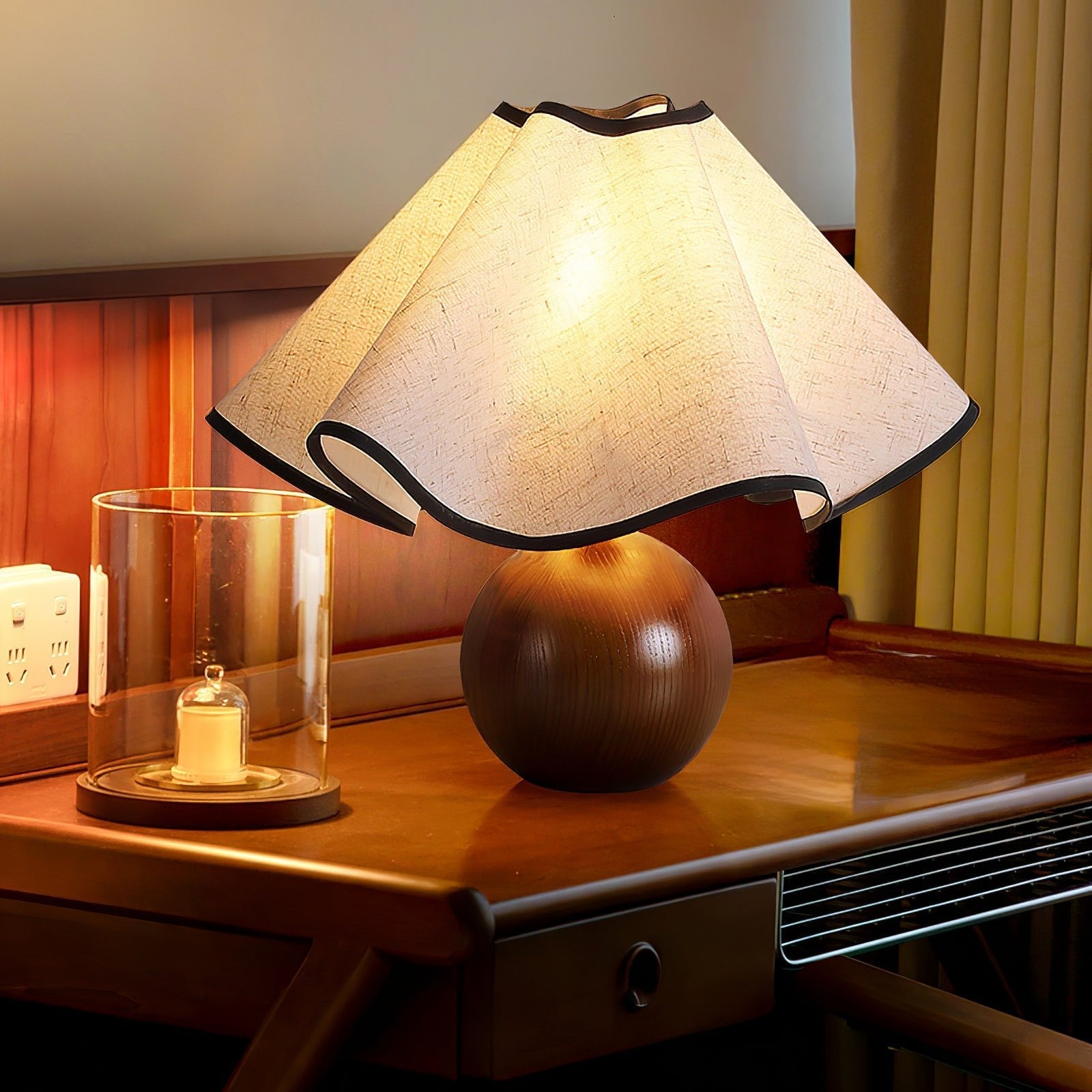 Modern Table Lamp Wood Base Linen Shade Bedside Decor - Image 2