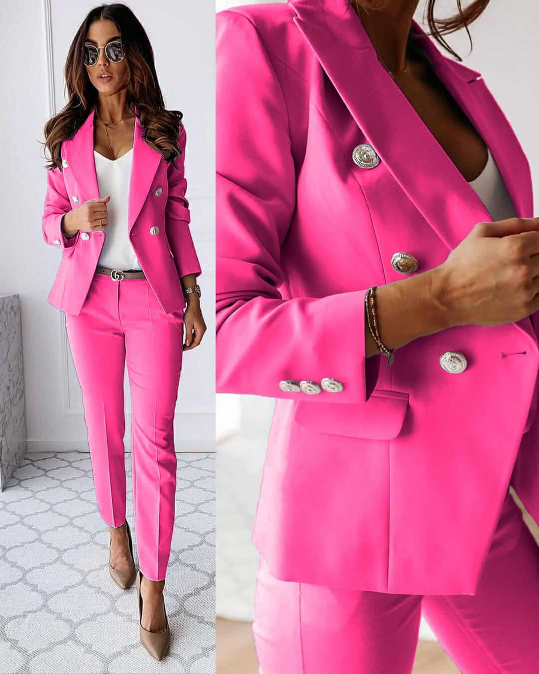 Women's Timeless Two-Pieces Suit Set with Elegant Top and Fitted Trousers