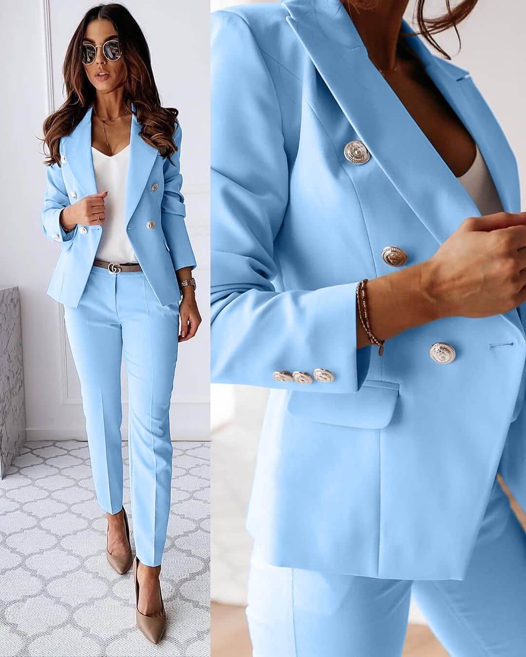 Women's Timeless Two-Pieces Suit Set with Elegant Top and Fitted Trousers