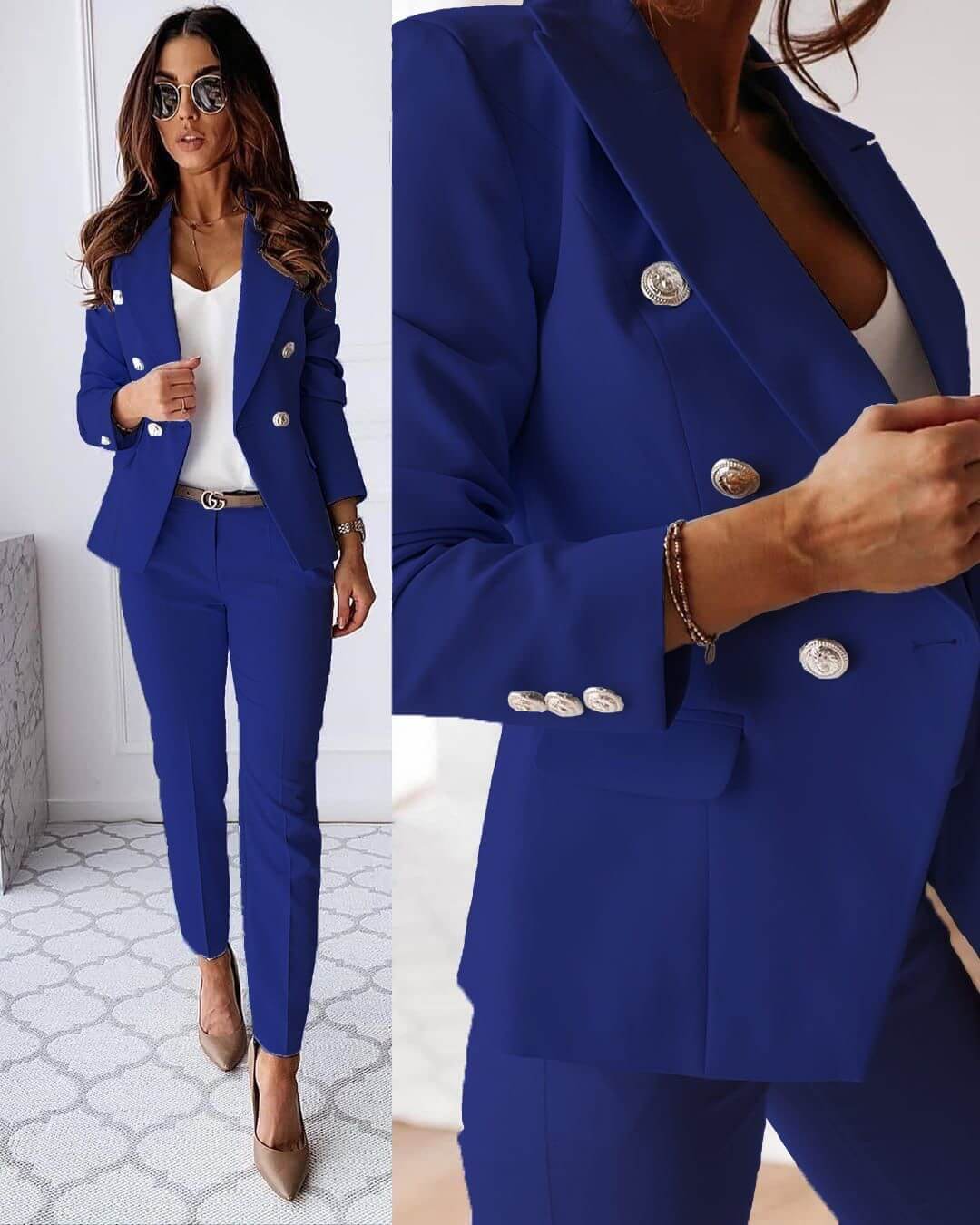 Women's Timeless Two-Pieces Suit Set with Elegant Top and Fitted Trousers