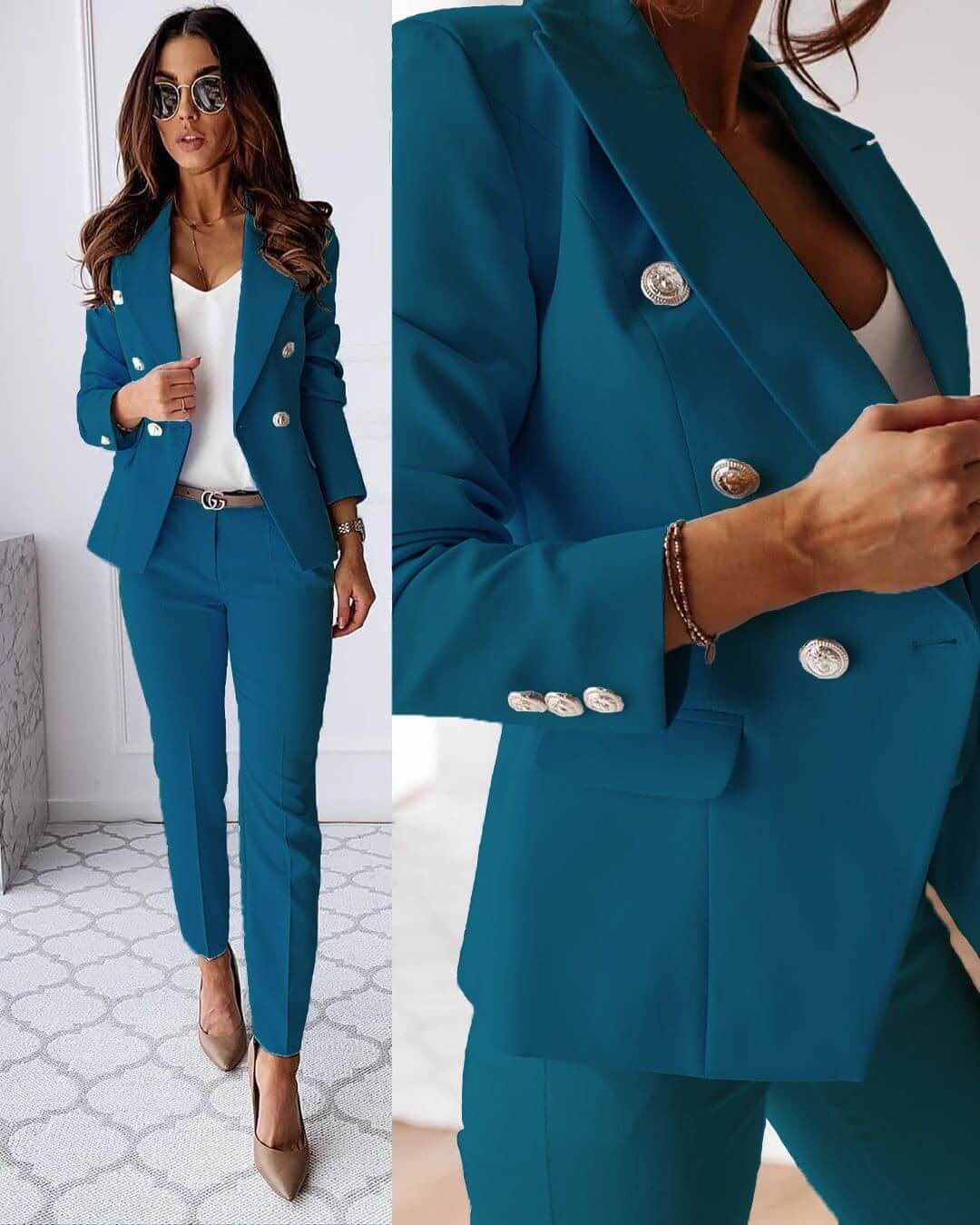 Women's Timeless Two-Pieces Suit Set with Elegant Top and Fitted Trousers