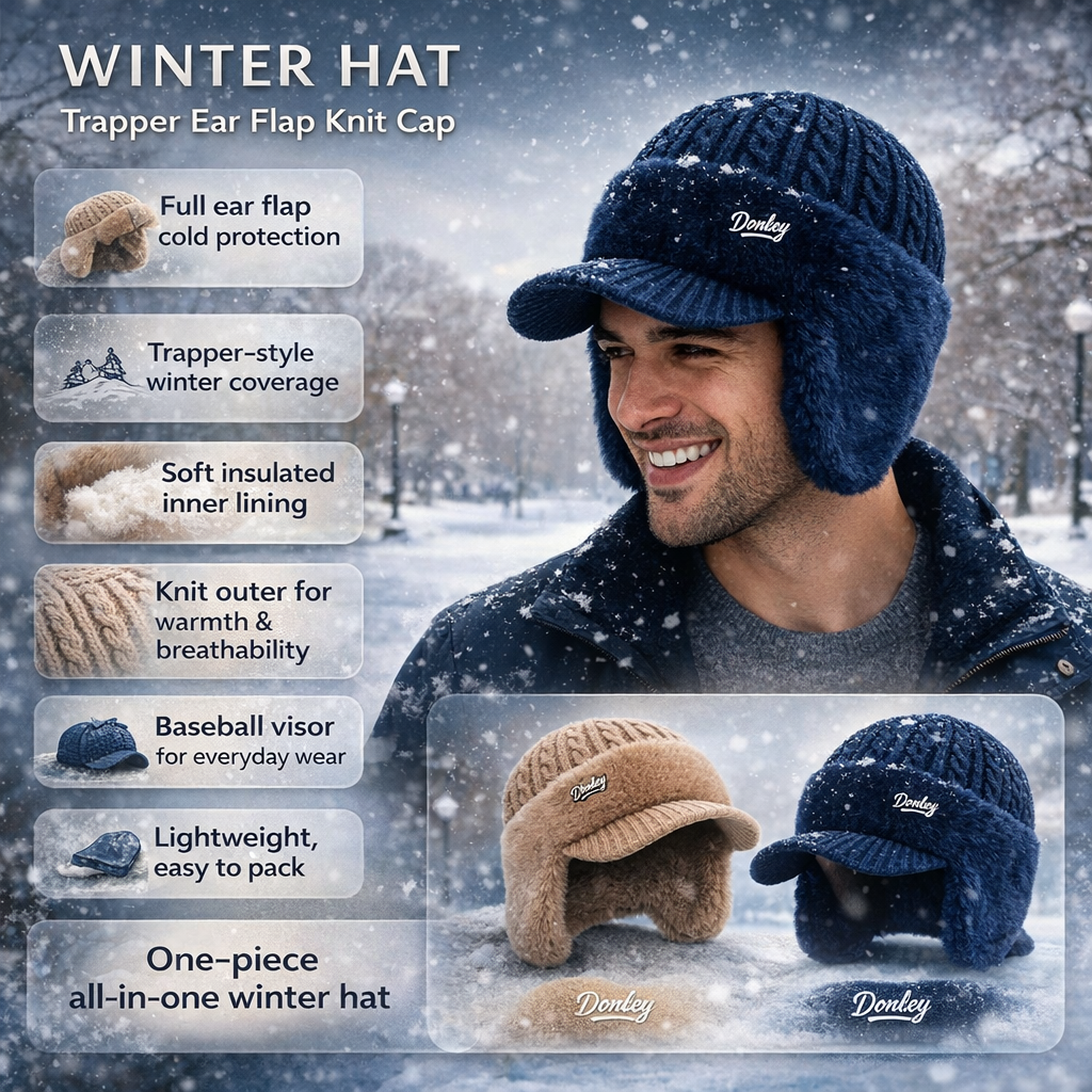Knit Trapper Hat Fleece Lined - Image 6