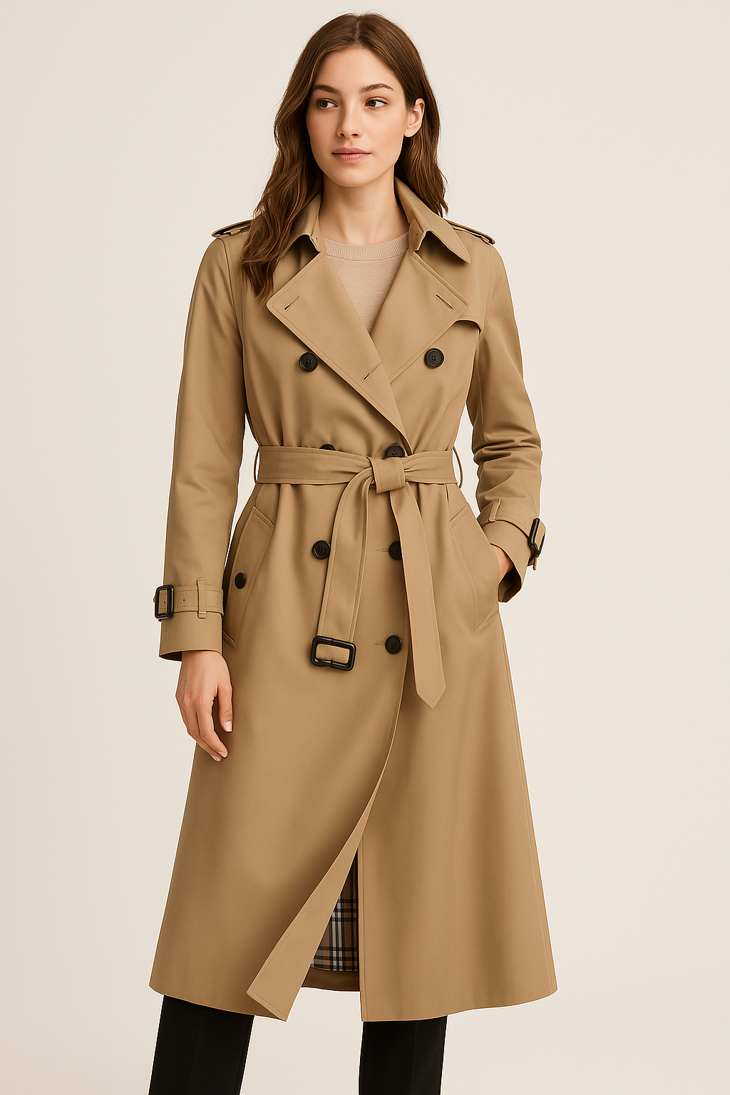 Women's Elegant Long Button Trench Coat