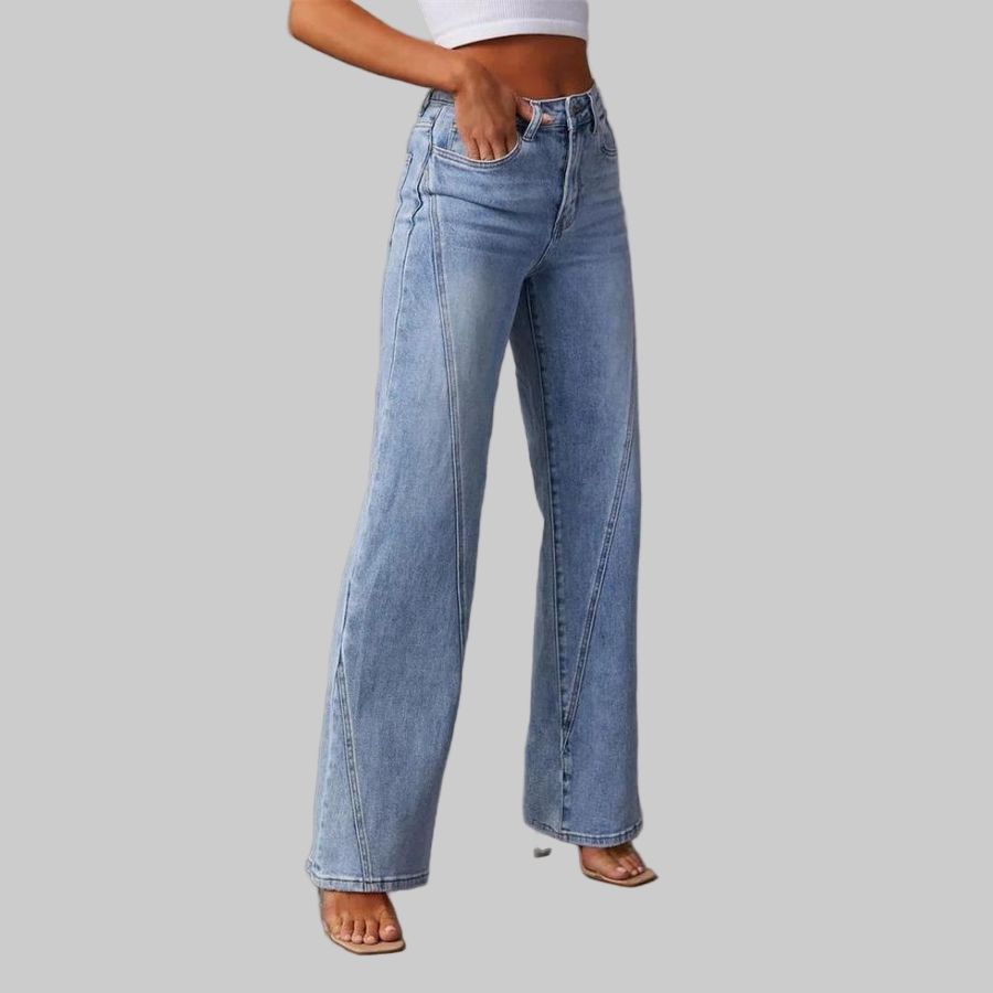 Women's Elegant Front Button High Waisted Baggy Jeans with Pockets