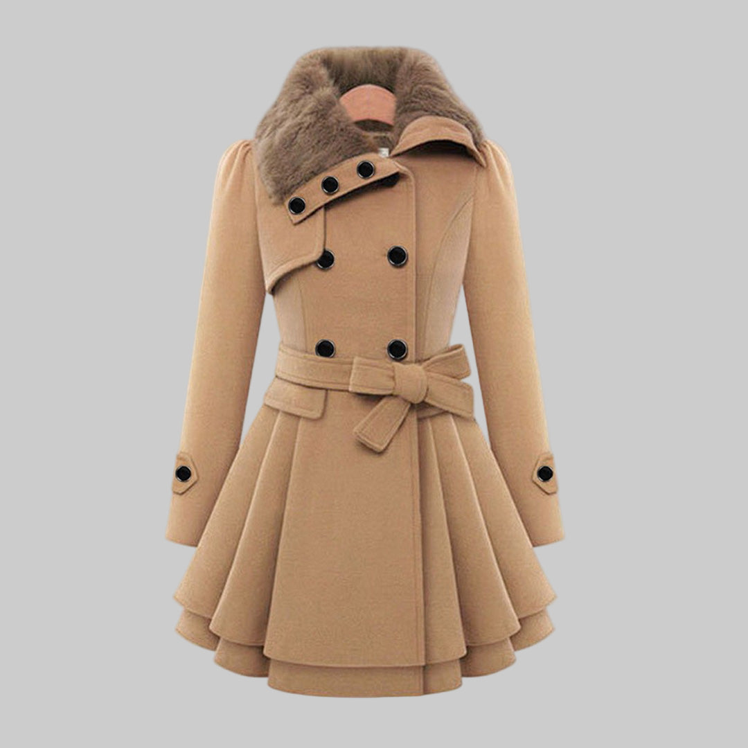 Women's Long Belted Winter Coats with Multiple Buttons and Wide Collar
