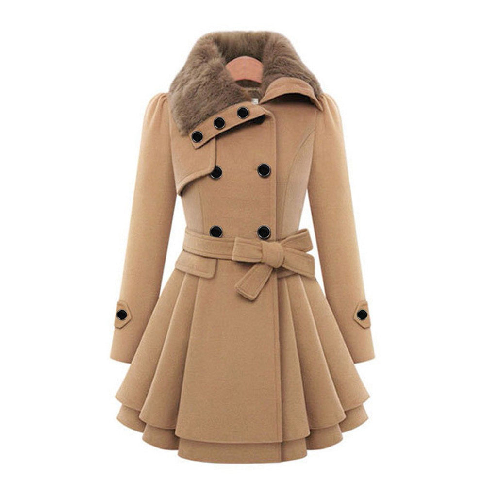 Women's Long Belted Winter Coats with Multiple Buttons and Wide Collar