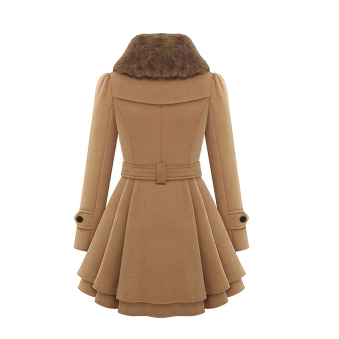 Women's Long Belted Winter Coats with Multiple Buttons and Wide Collar