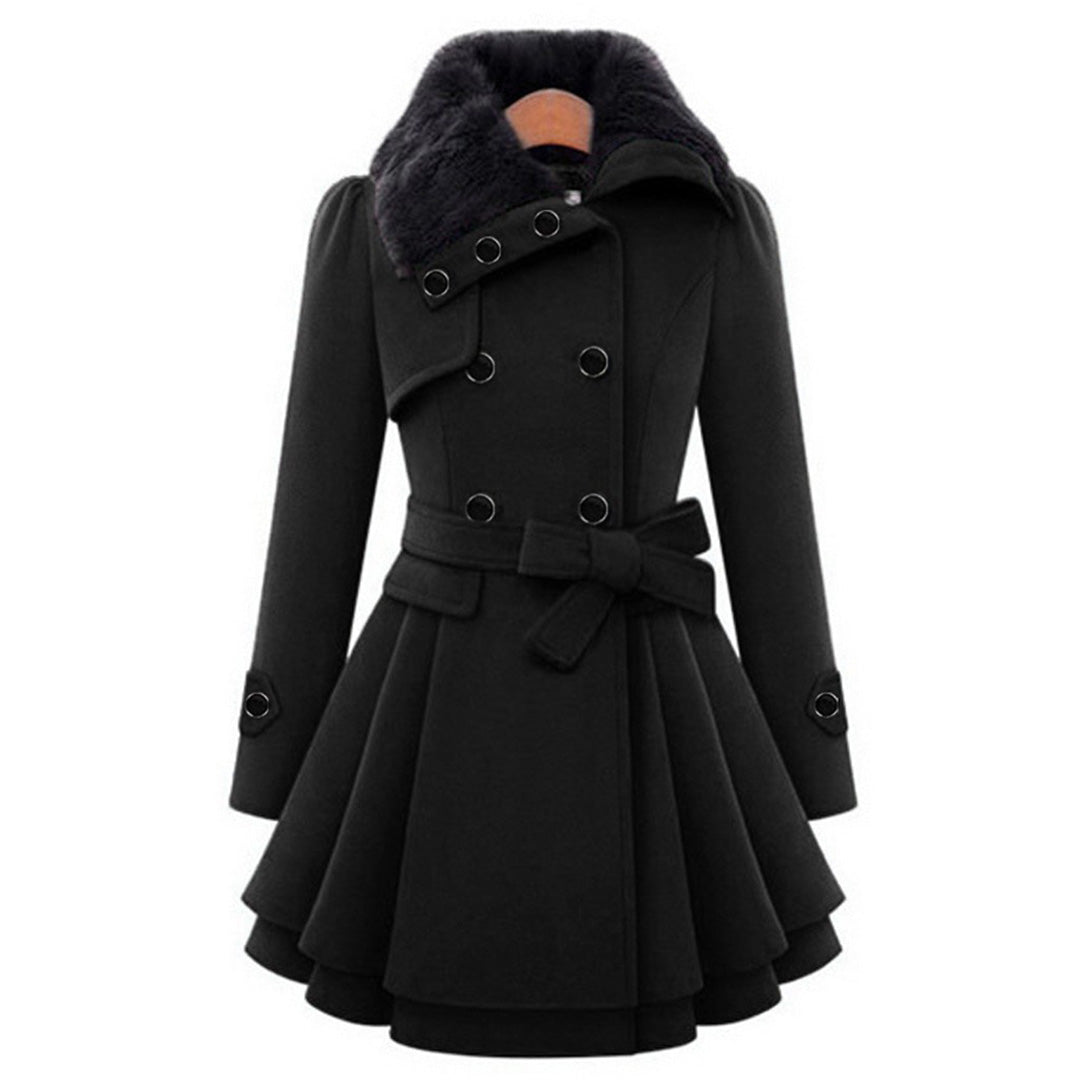 Women's Long Belted Winter Coats with Multiple Buttons and Wide Collar