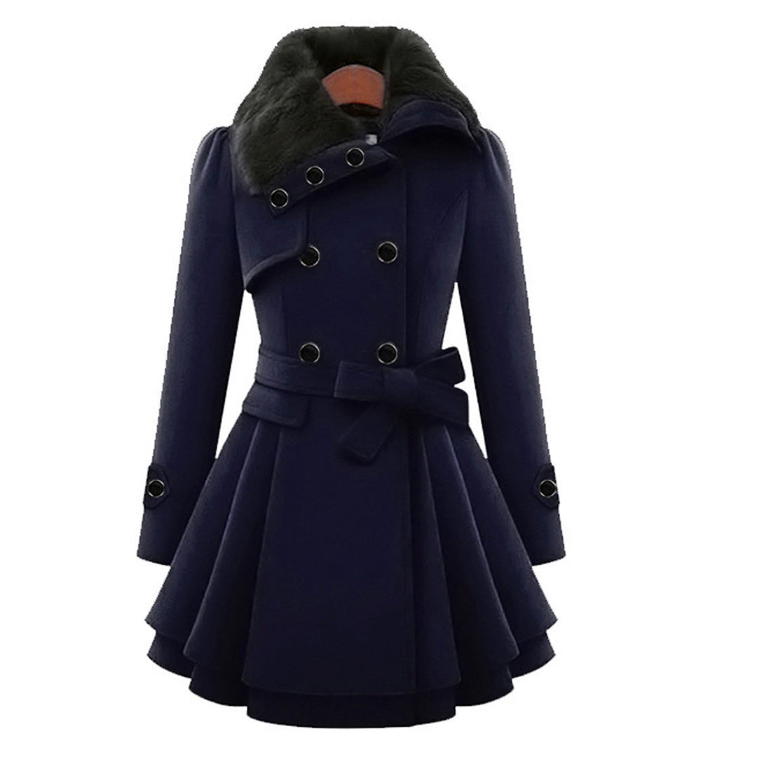 Women's Long Belted Winter Coats with Multiple Buttons and Wide Collar