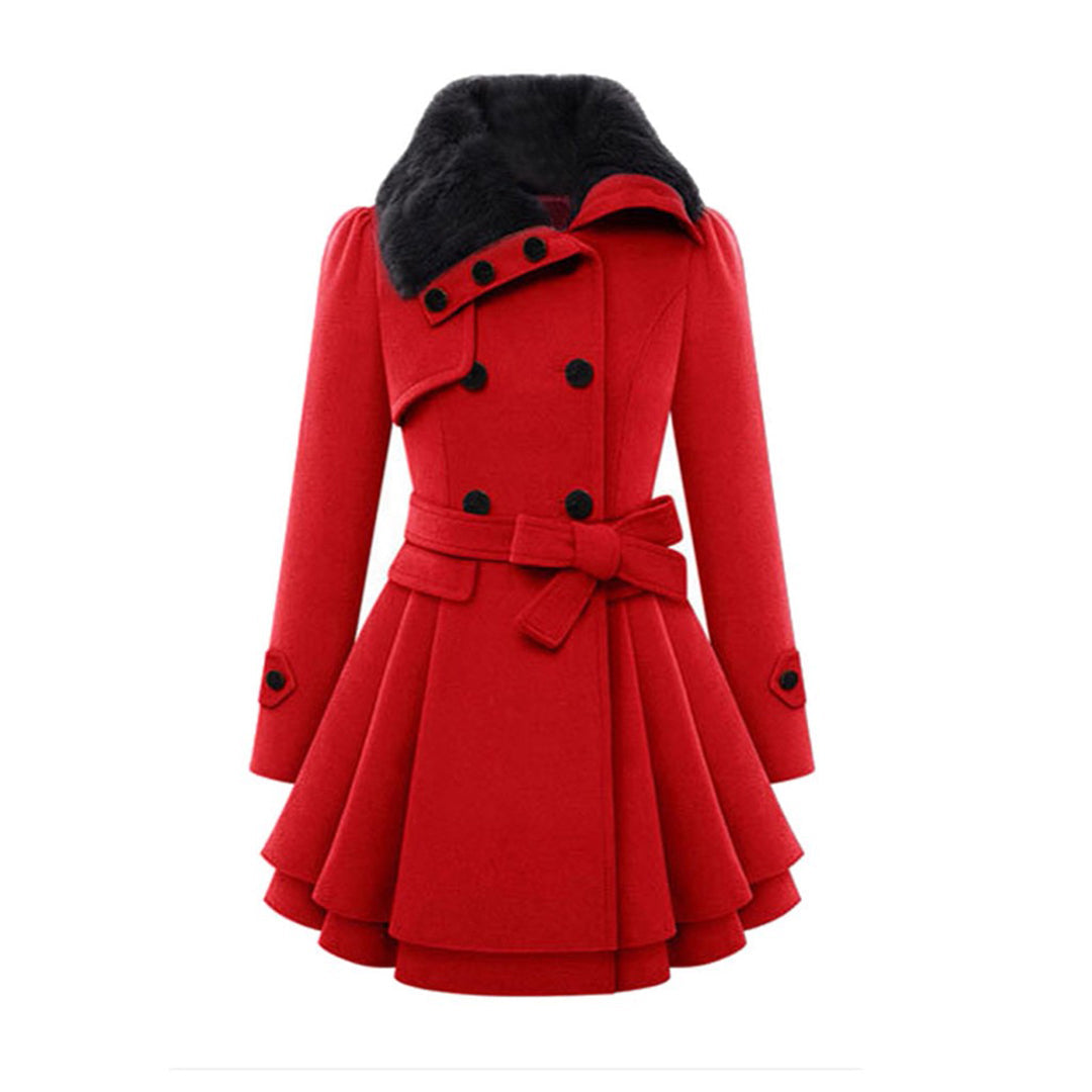Women's Long Belted Winter Coats with Multiple Buttons and Wide Collar