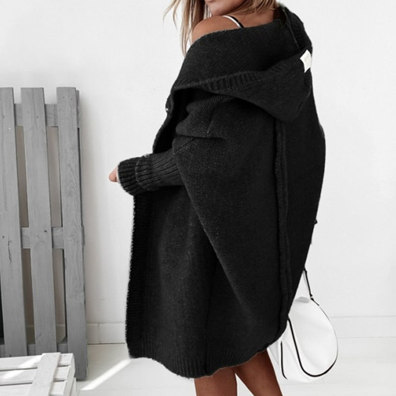 Women's Winter Open-Front Long Oversized Hooded Cardigan