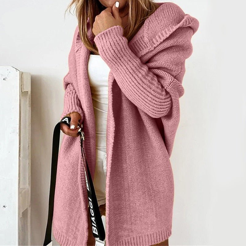 Women's Winter Open-Front Long Oversized Hooded Cardigan