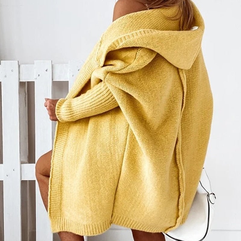 Women's Winter Open-Front Long Oversized Hooded Cardigan